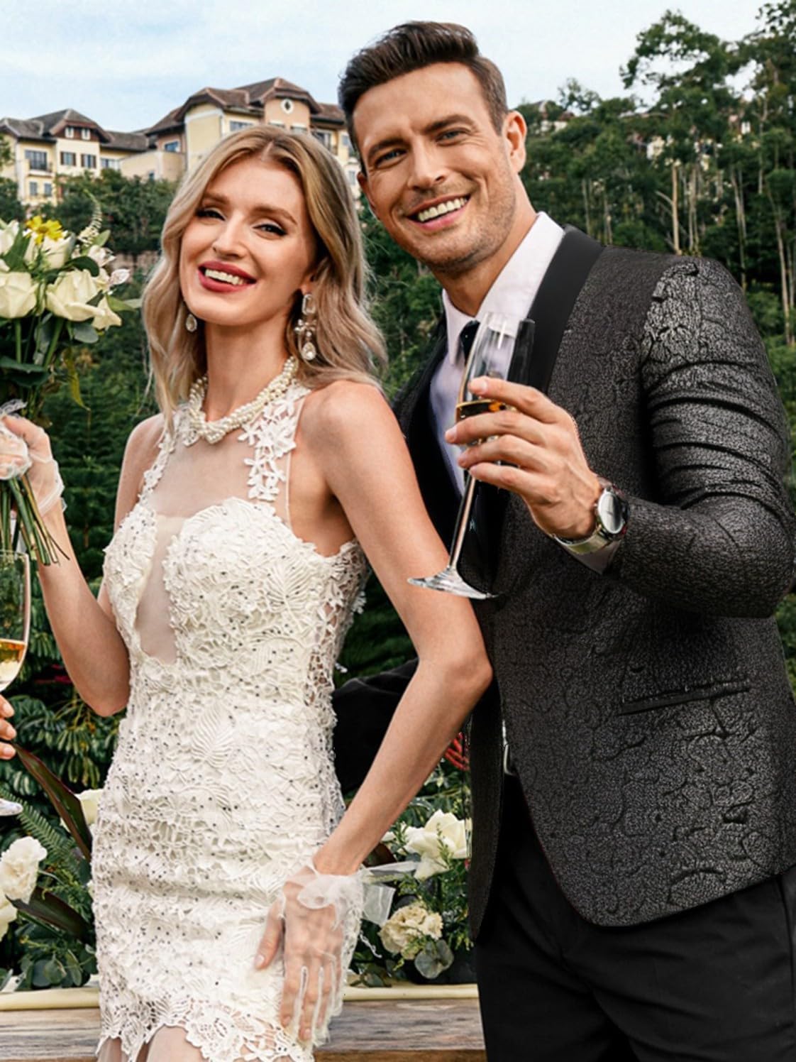 COOFANDY Men's Floral Tuxedo Jacket Jacquard Suit Jacket Slim Fit Blazer for Wedding, Prom, Dinner - Image 4