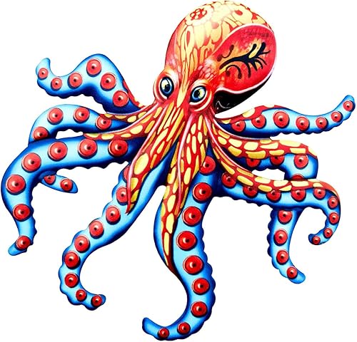 ikasus Decoración de pared de metal de pulpo, escultura náutica de pulpo, decoración de playa, decoración de pared con océano, para colgar en la