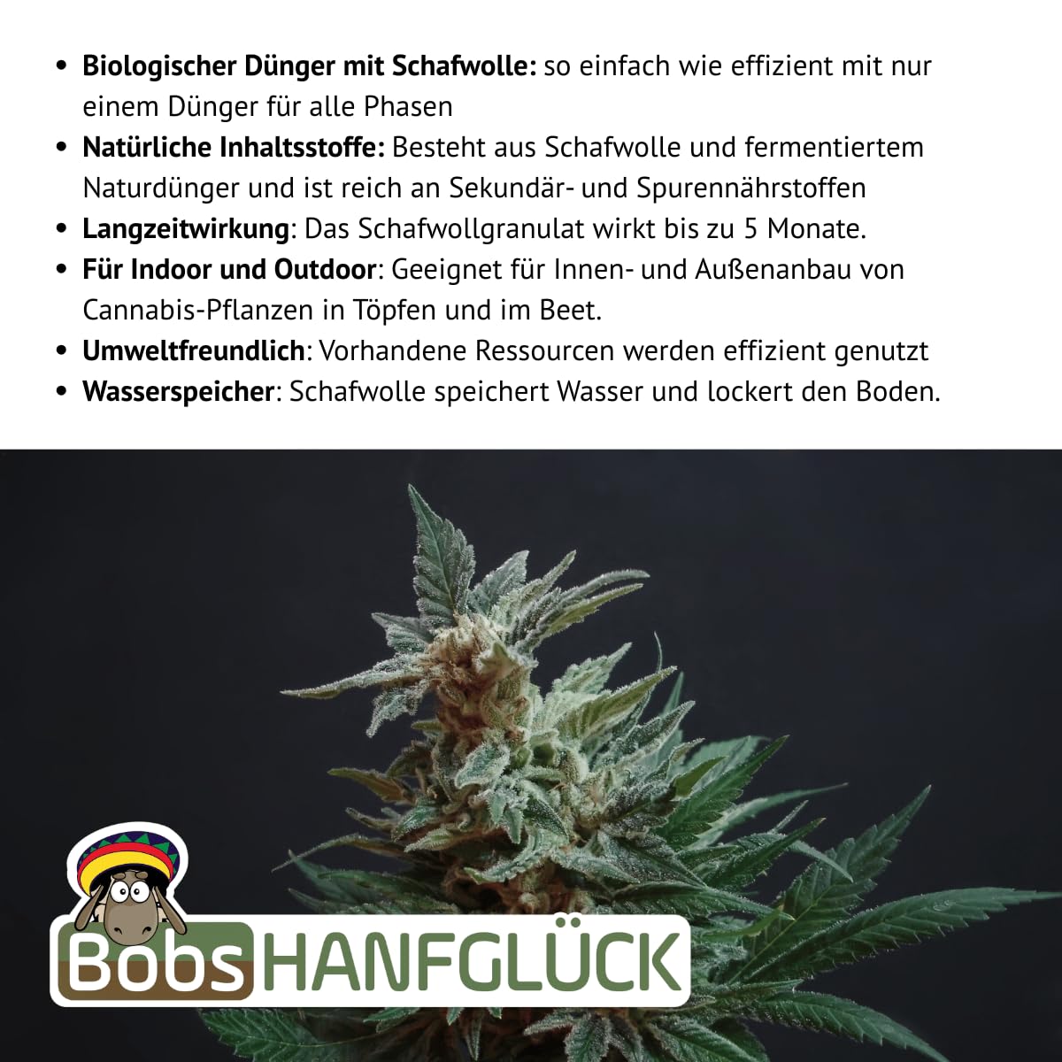 Bobs Hanfglück - biologischer Dünger für Cannabis, 850 g