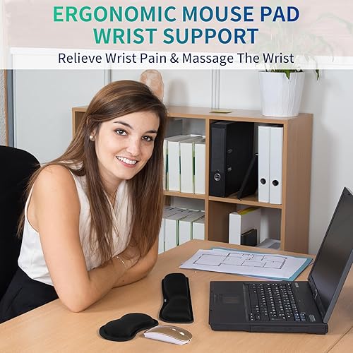 Miniatura 7 de Reposamuñecas para teclado y mouse de computadora, almohadilla ergonómica de espuma viscoelástica con base antideslizante para oficina, juegos,