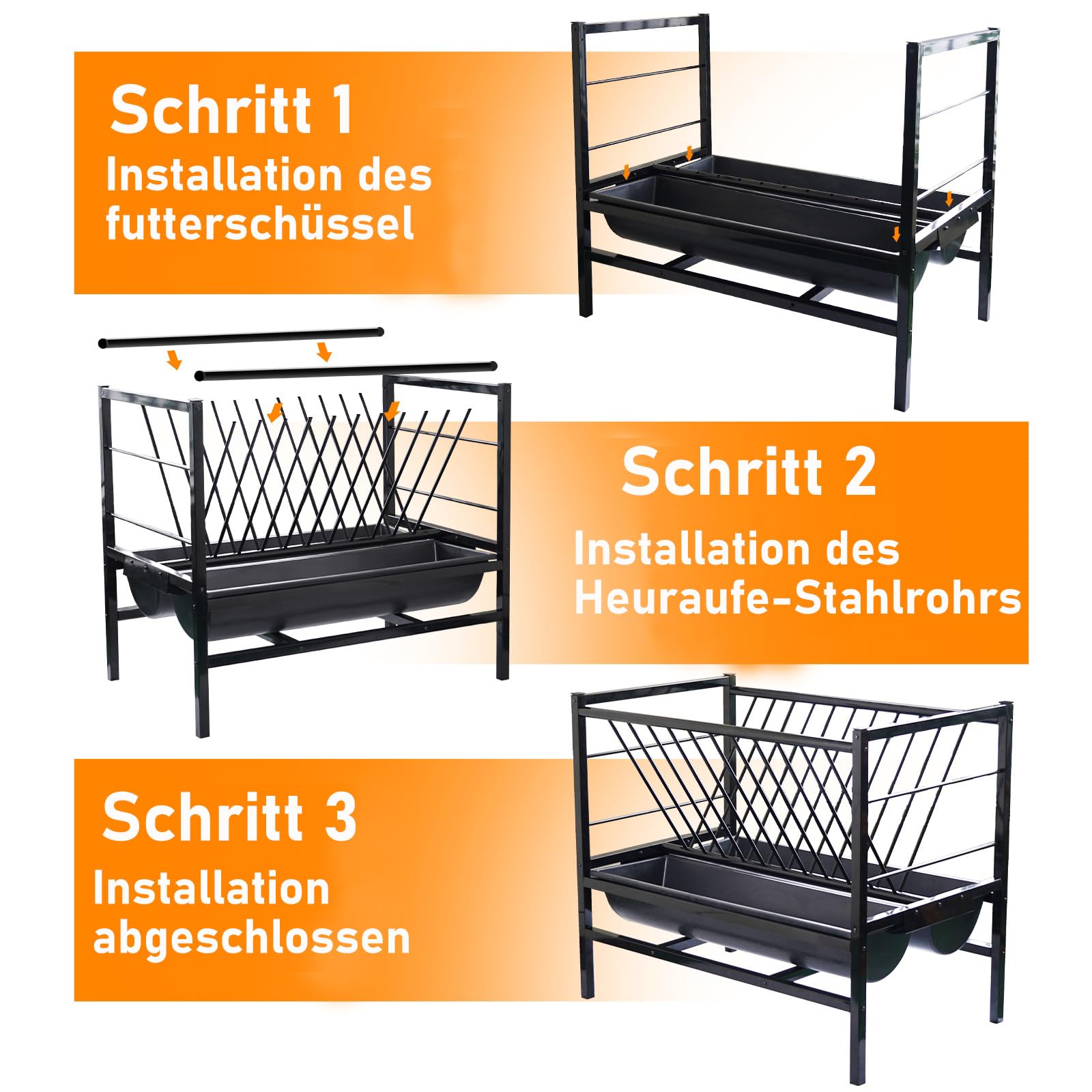 Große 2-in-1 Heuraufe 60cm – Kombinierte Futterstation Für Heu & Kraftfutter Aus Verzinktem Stahl, Für Schafe, Ziegen & Pferde