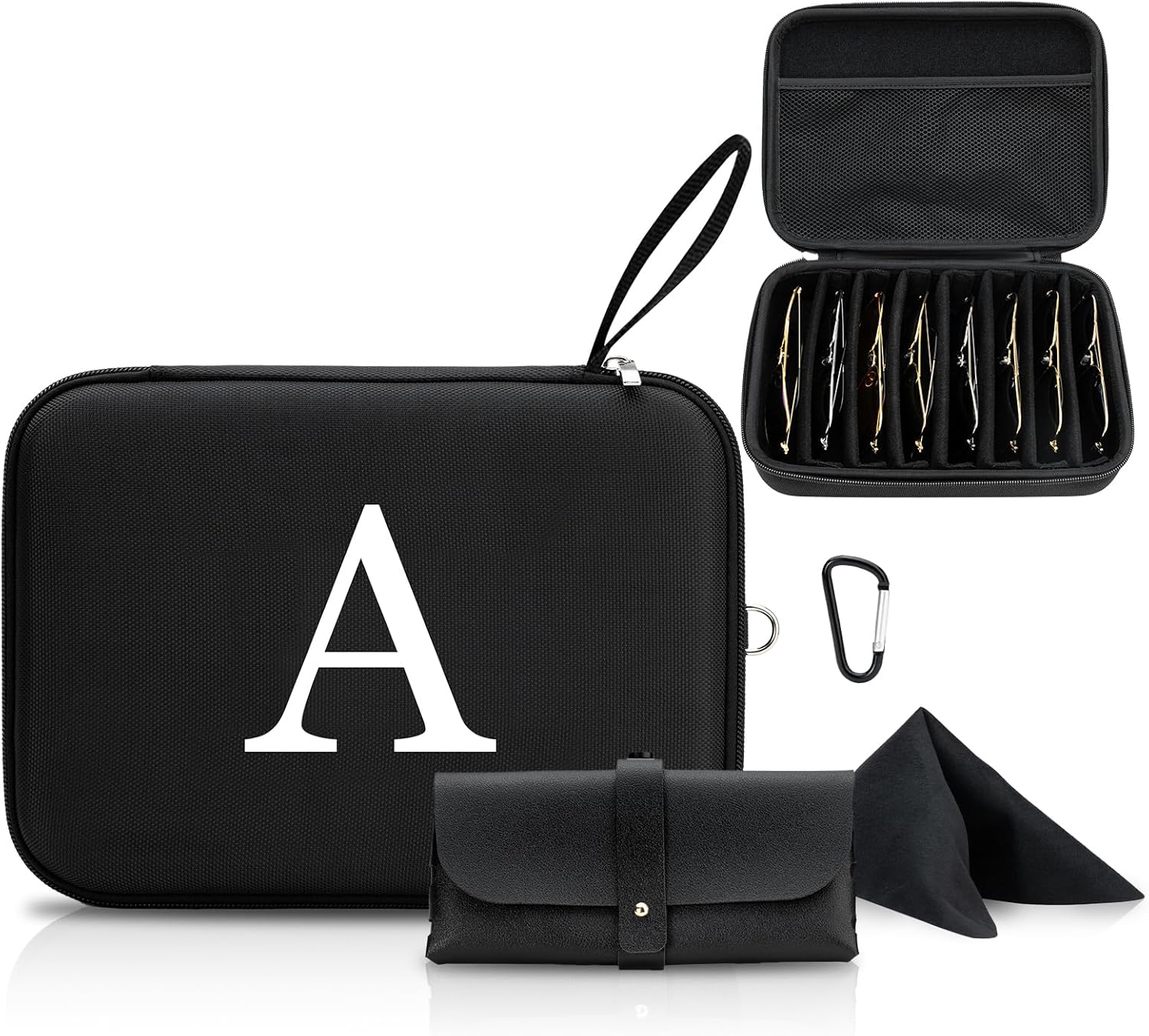 Personalized Initial Hard EVA Shell Sunglass Organizer Case Birthday Gifts for Women Men with Metal Carabiner