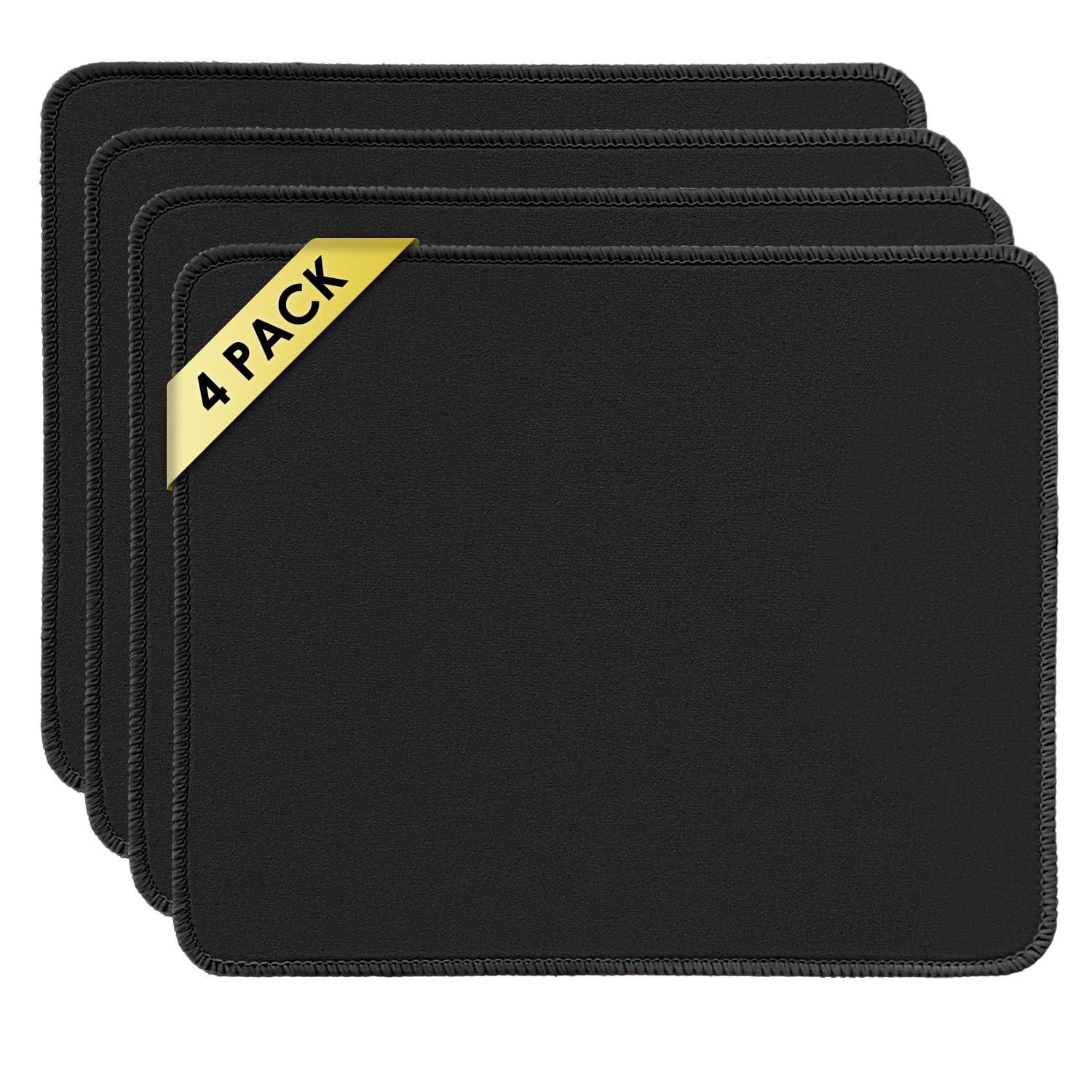 FROGIGO Mouse Pad with Stitched Edges - Classic Black Mousepad Set for Women, 9.25 x 7.75 inch Washable Desk Pad, Non-Slip Rubber Base, Office Home Laptop Accessories - Classic Black-4 Pack