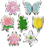 LUBTOSMN 7-Piece Stainless Steel Flower Cookie Cutters Set - Daisy, Lily, Rose, Tulip, Oak Leaf, Butterfly for Cookies & Fondant