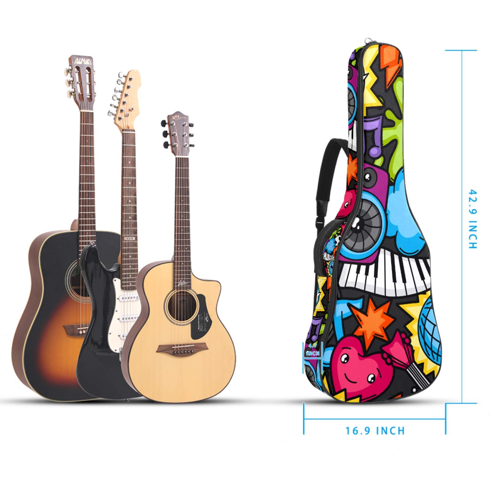 Borsa per chitarra impermeabile con cerniera morbida zaino per chitarra, basso acustico e classico folk chitarra elettrica divertente Cartoon Skull Guitar Rock Music Party