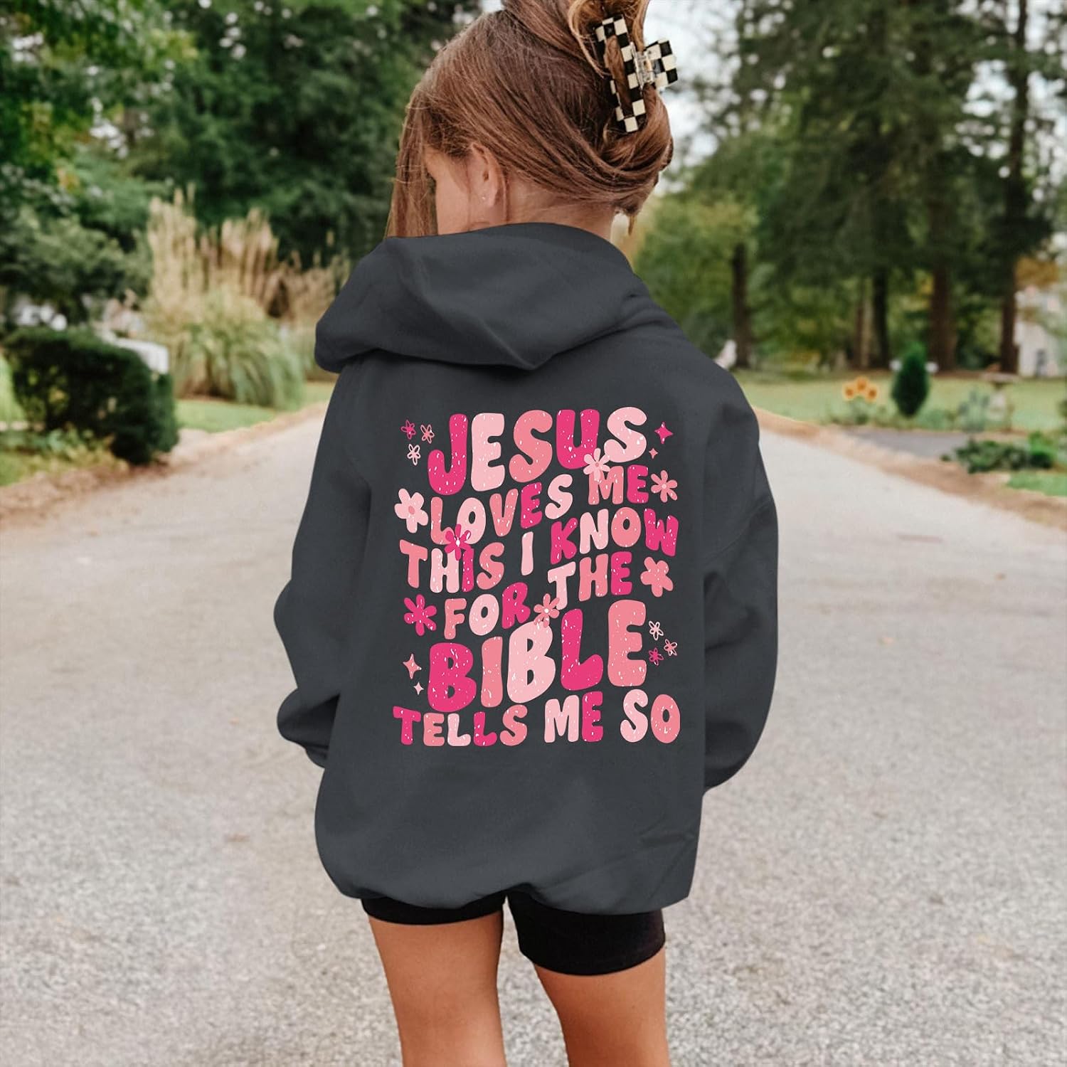 Girl's Christian Graphic Hoodie God Jesus Loves Me Hoodies for Kids Faith Religious Hooded Sweatshirts Pullover Tops