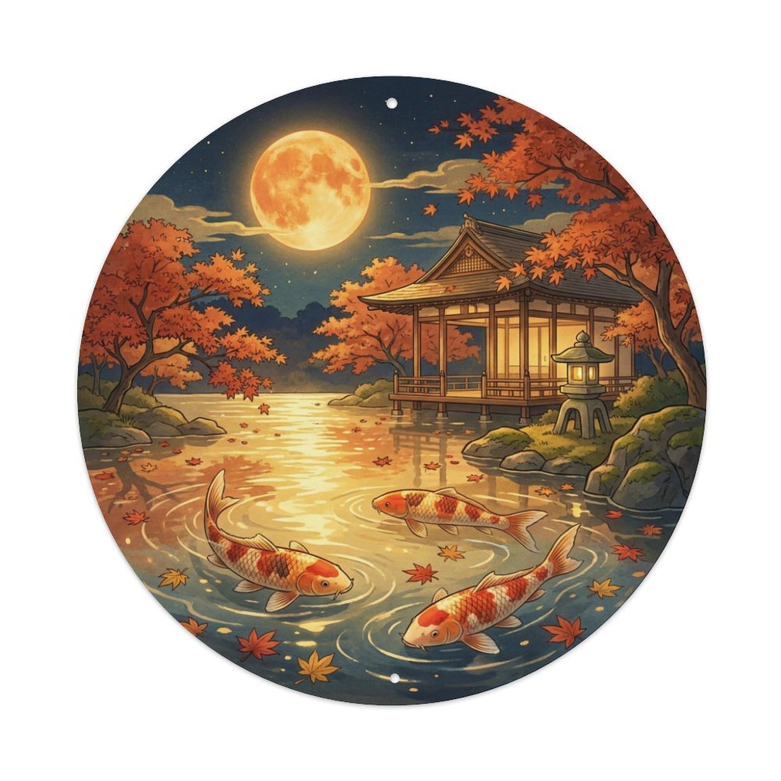 Galvaxio Style Japanese Koi Fish Autumn Moon Harvest Night Metal Tin Sign