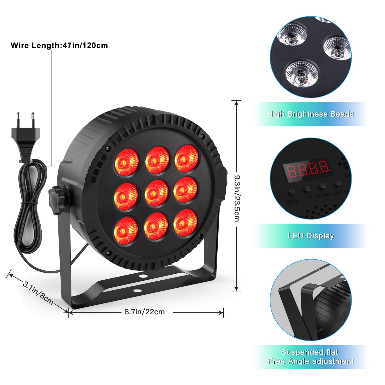 4PCS 54W LED Par Scheinwerfer, 9 LED RGBW LED Par Strahler DMX Bühnenbeleuchtung mit Fernbedienung, Sound/Master-Slave Bühnenlicht für Party, Bar, Tänze, Geburtstagsfeiern und Weihnachten