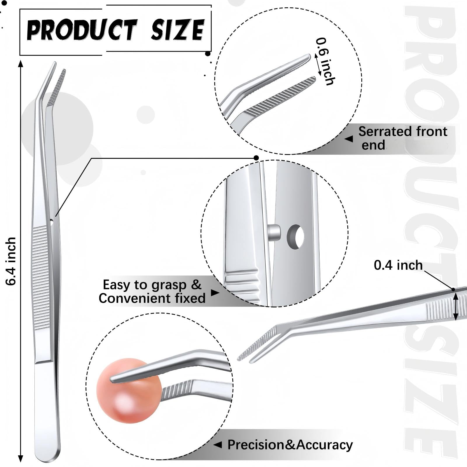 Honoson 48 pinzette in acciaio inox con punta seghettata curva multiuso pinzette per macchina da cucire, pinzette per artigianato, argento