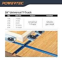 Vista 8 de POWERTEC 71118-P3, paquete de 6, pista en T universal de perfil de doble corte de 24 pulgadas con agujeros de montaje preperforados, pista en T