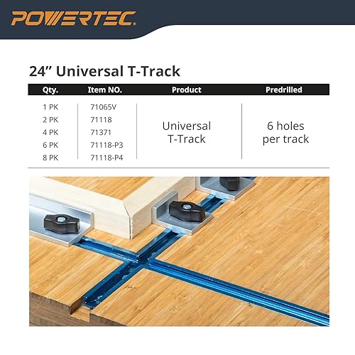 Miniatura 9 de POWERTEC 71698V Kit de intersección de pista en T de 3 pulgadas con orificios de montaje preperforados, para pista en T universal, plantillas y