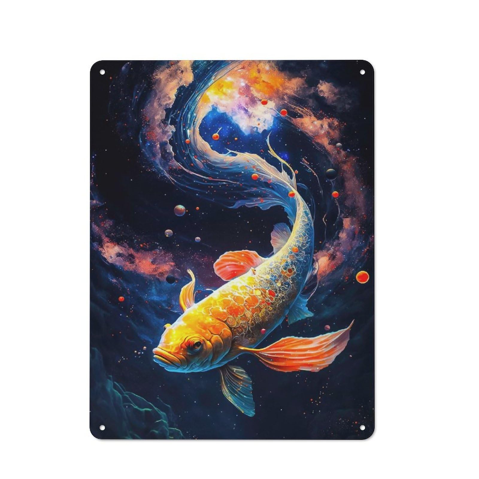 Junmoney Cosmic Koi 5 Tin Wall Plaque 40X30cm With For Garage Or Workshop, For Vintage Wall Decor Fans, For Kitchen And Home Bar Decor