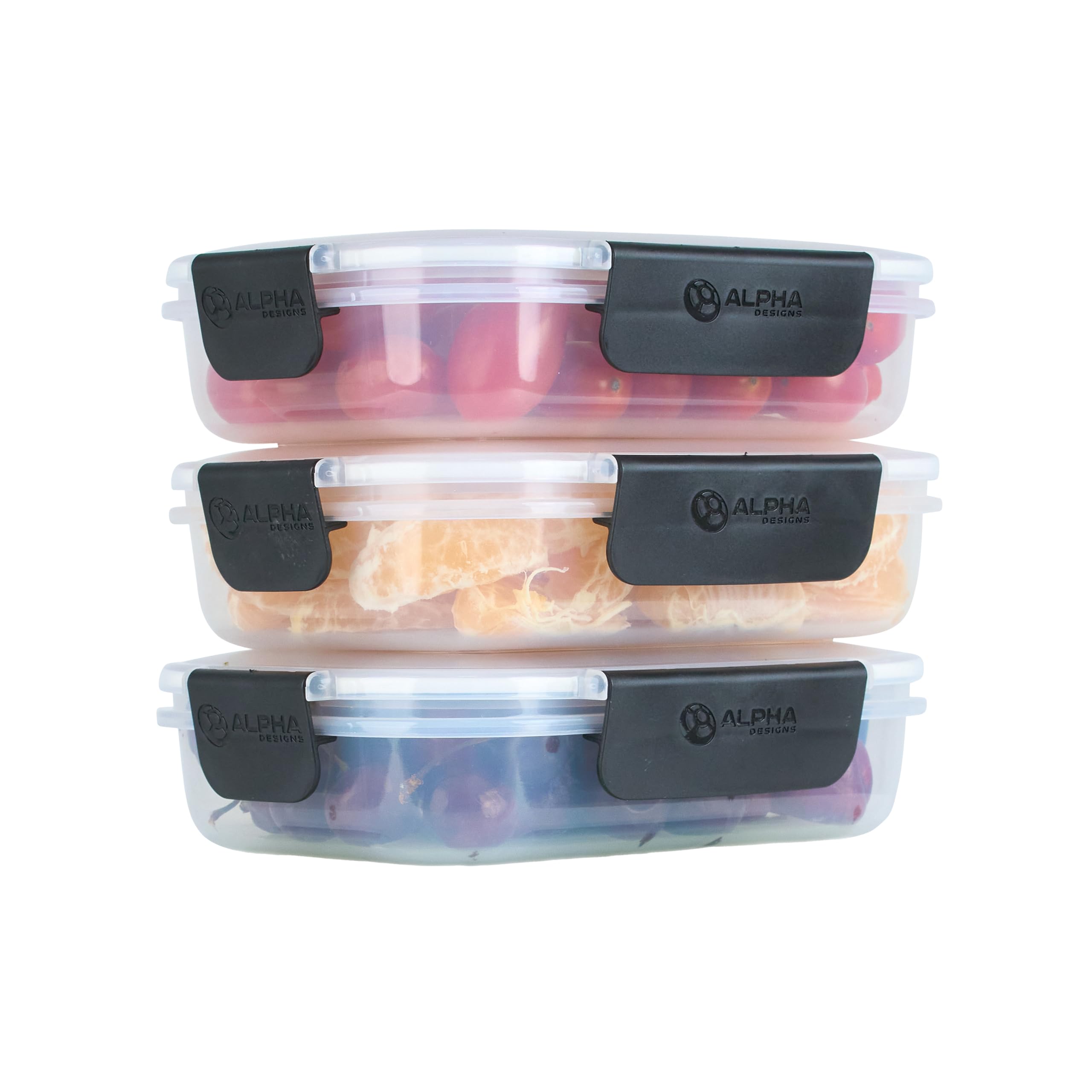 Alpha Designs Lunch Box Food Containers 3 Pack with Lids - Reusable Plastic Meal Prep Storage for Adults - X-Small (600ml)