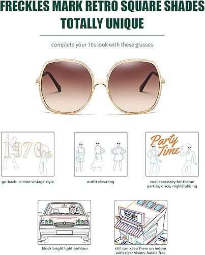 Miniatura 4 de Freckles Mark Gafas de sol cuadradas de gran tamaño de los años 70 para mujer, marco de plástico rectangular vintage