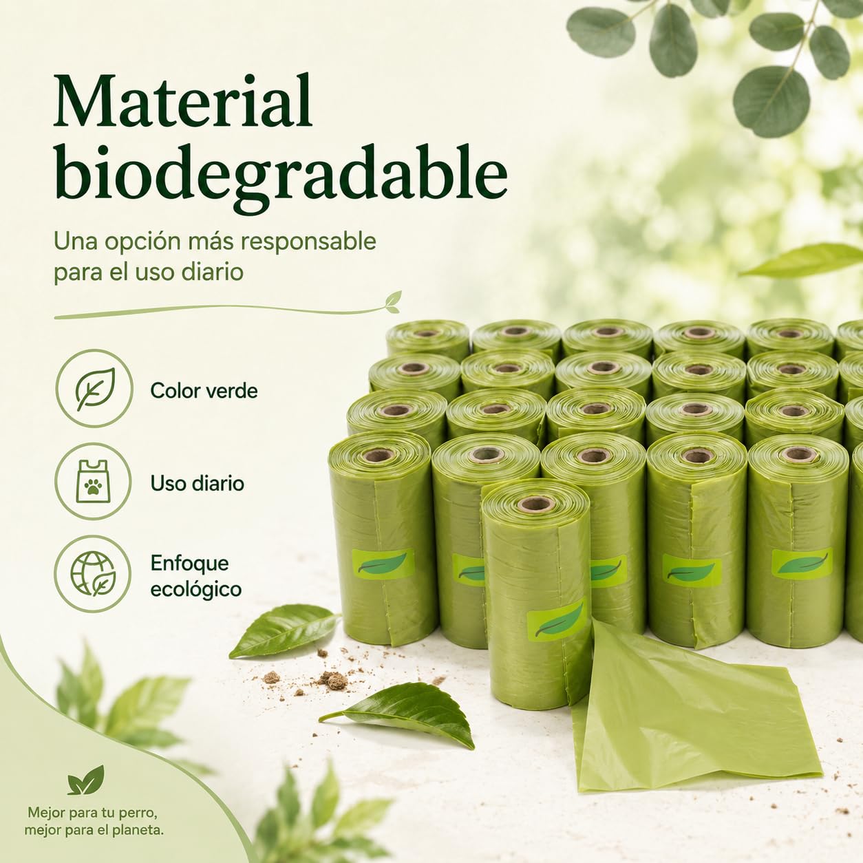 Biodegradowalne torby na odchody dla psów, 360 sztuk, 24 rolki, mocna i szczelna torba na śmieci, ekologiczne worki na odchody dla psów, kolor zielony