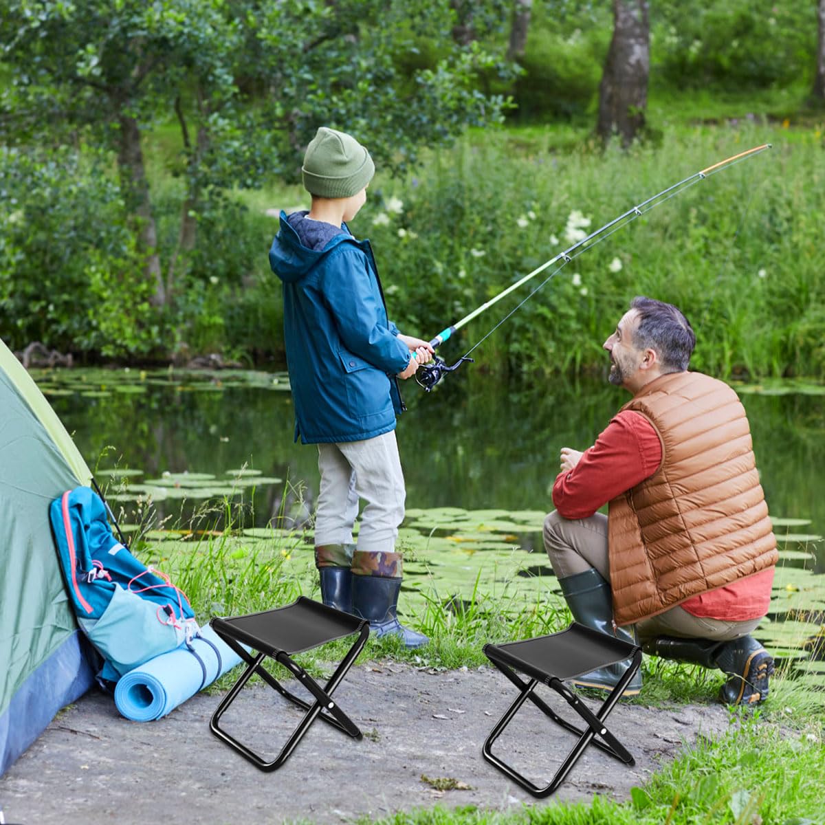 Klapphocker Camping 30cm - Faltbarer Hocker Bis 200kg, Tragbar Mit Tasche Für Outdoor