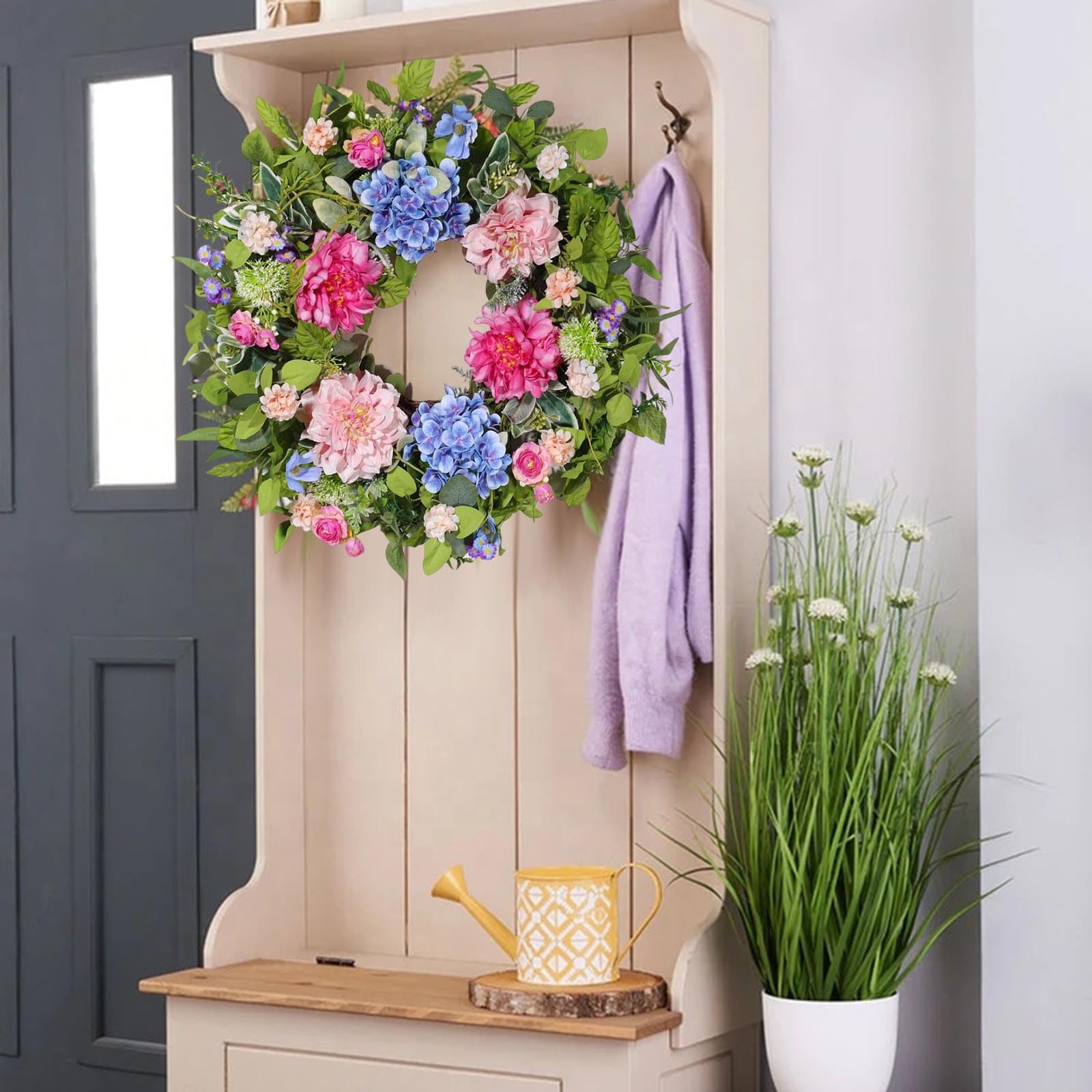 Ghirlanda Per Porte, Primavera Estate Per Tutte Le Stagioni, Fiori Selvatici Artificiali, Foglie Verdi, Per Porte D'ingresso, Finestre, Pareti