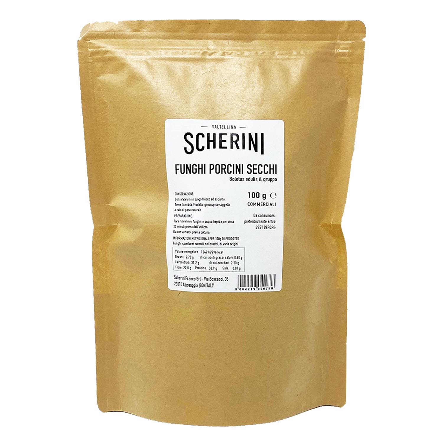 Scherini Valtellina - scatola funghi Porcini secchi COMMERCIALI (100g x 12)