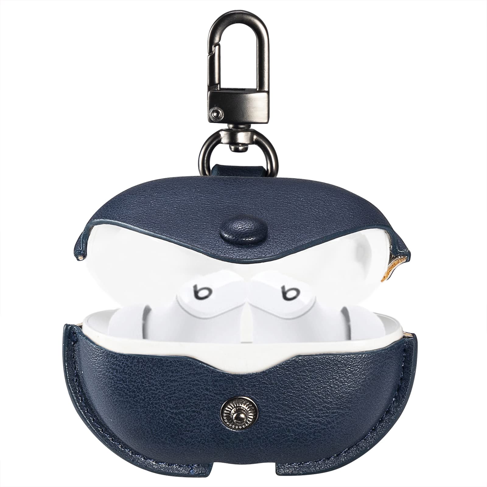 VOMA Leather Case for New Beats Studio Buds Case 2021, Full-Body Soft Shell Protective Leather Case Cover with Keychain Compatible with Apple Beats Studio Buds Charging Case Navy Blue