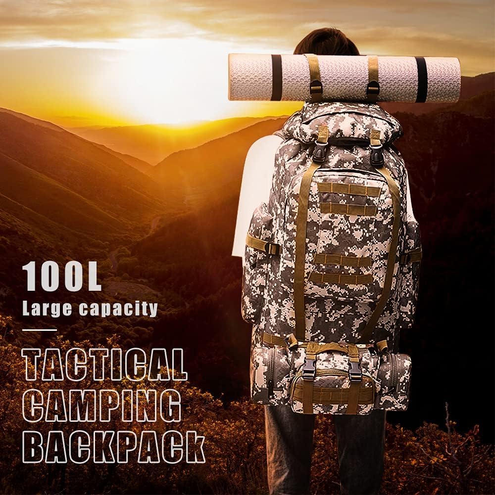 Hongxinghai 100l Camping Plecak Turystyczny, Wojskowy Plecak Taktyczny Molle, Wodoodporny Lekki Plecak Turystyczny, Black-c