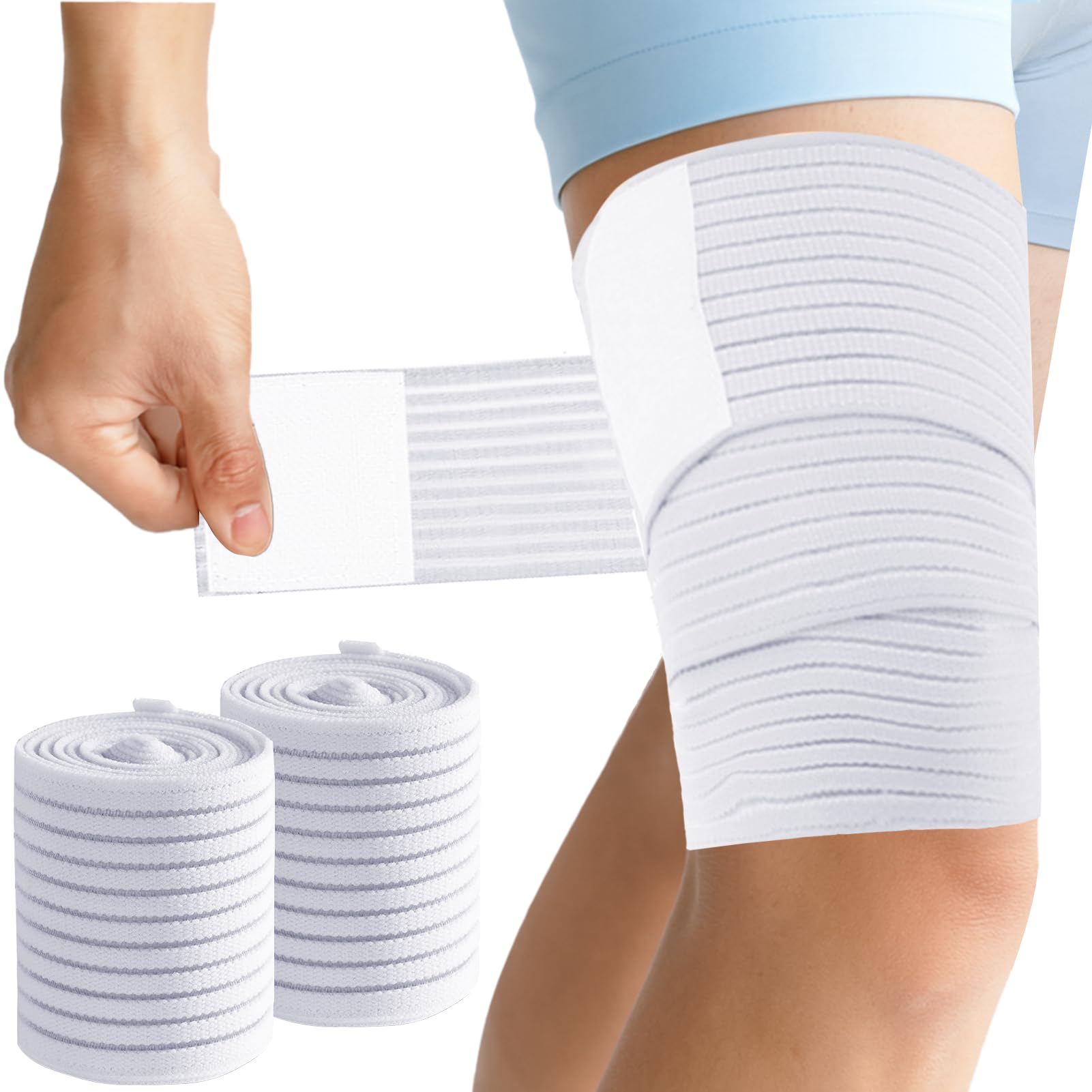 2 PCS Thigh Hamstring Compression Sleeve, Adjustable Thigh Compression Wraps for Varicose Veins Treatment for Legs, Nylon Quad Knee Support Bandage, Versatile Compression for Knee, Calf, Arm Blue — Amazon image 8