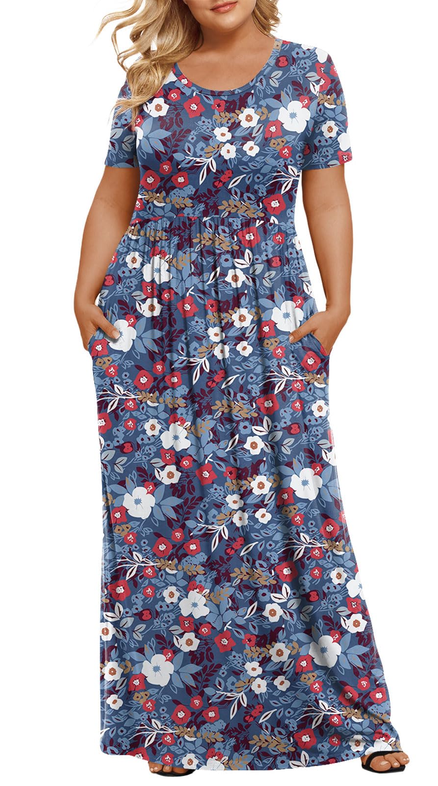 LONGYUAN Women's Plus Size Maxi Dresses for Curvy Women Summer Short Sleeve Casual 2025 Long Dress XL-6XL