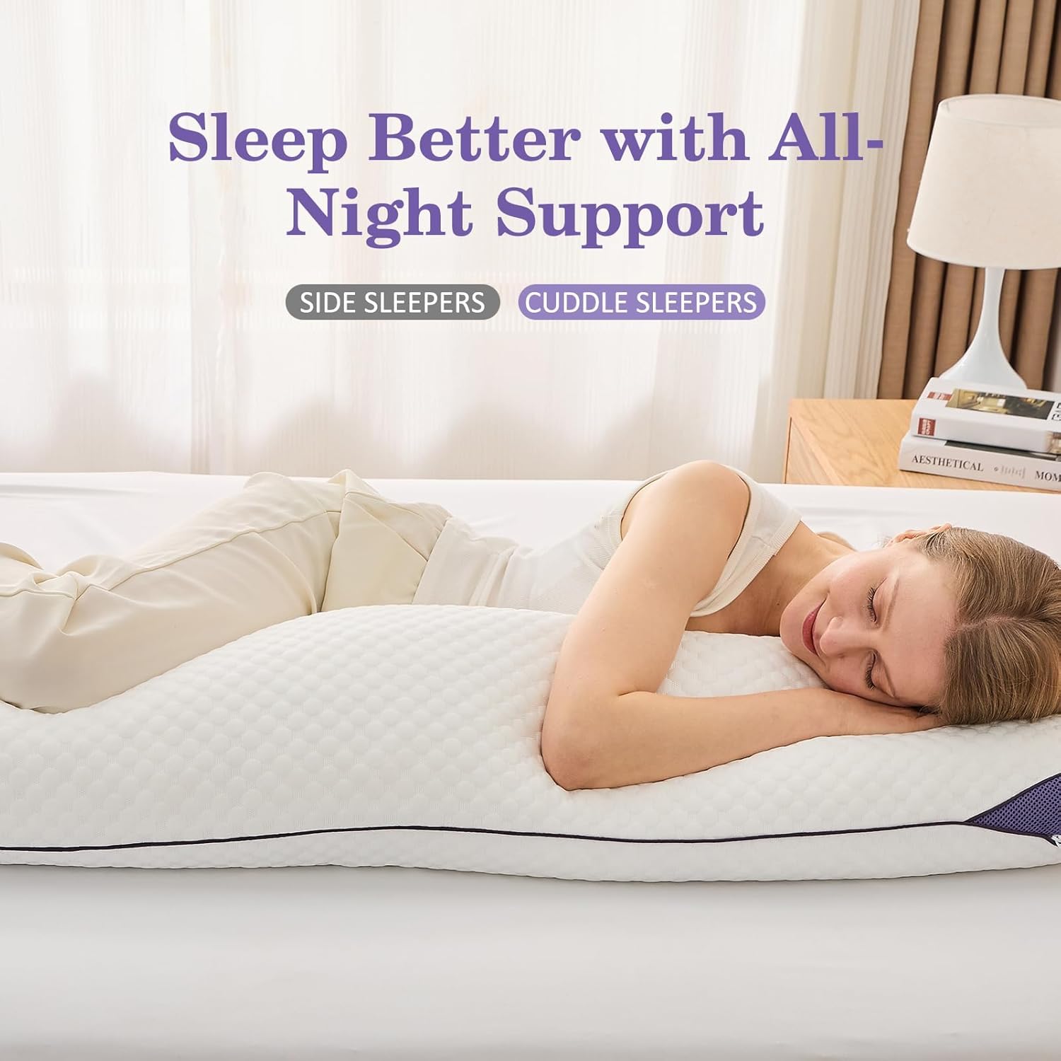 HOMELAB Adjustable Shredded Memory Foam Body Pillow Bundle with Mulberry Silk Pillowcase, Cooling Long Pillow Full Support for Side Sleepers, Back, Hip & Leg Comfort, 1 Pack 20"x52"