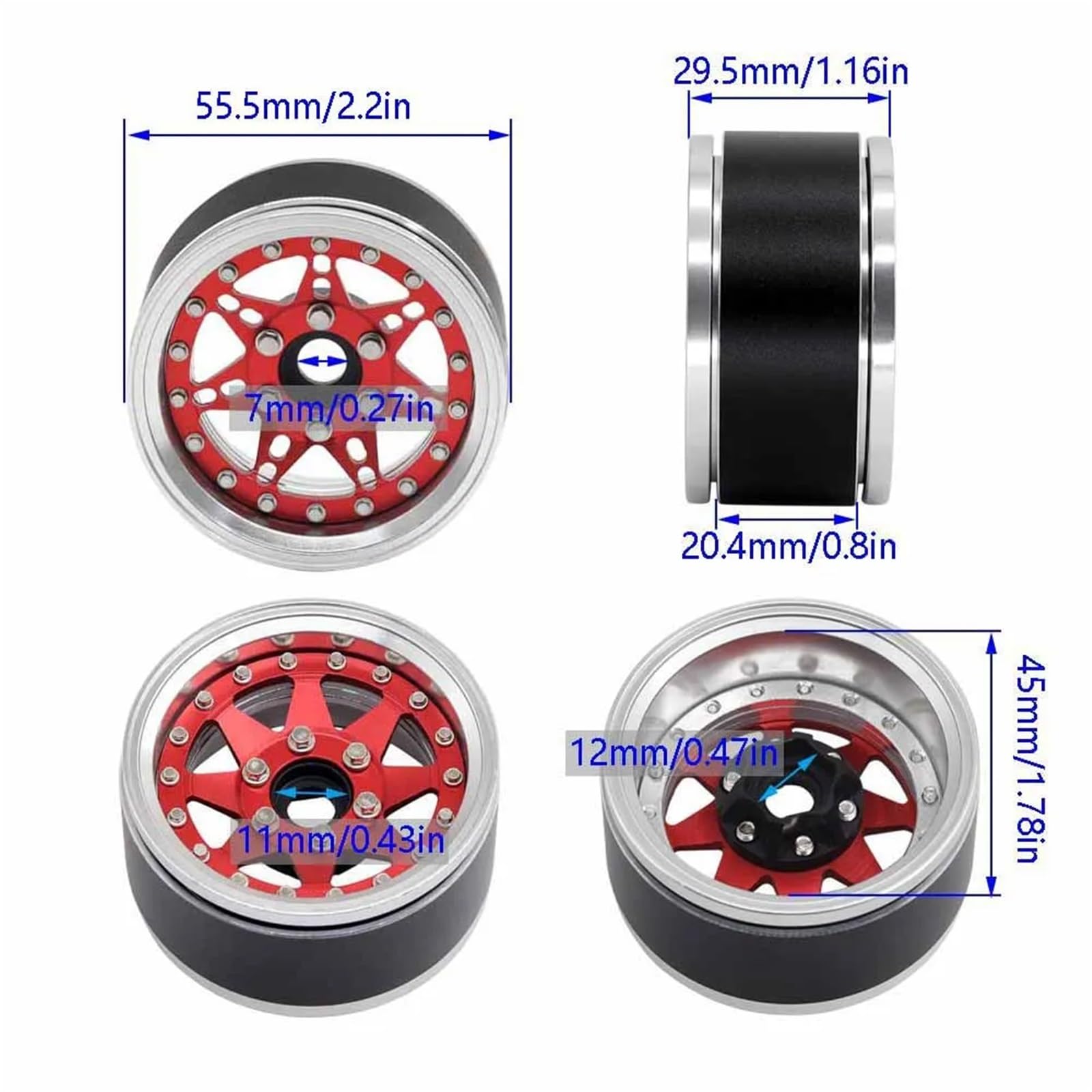 Per Axial Per SCX10 Per Traxxas Per TRX4 Per MST D90 Per Redcat Gen8 1/10 4 Pz CNC Metallo 1.9 "Beadlock Wheel Rim Mozzo Ruota RC Auto Ricambi Modellini RC