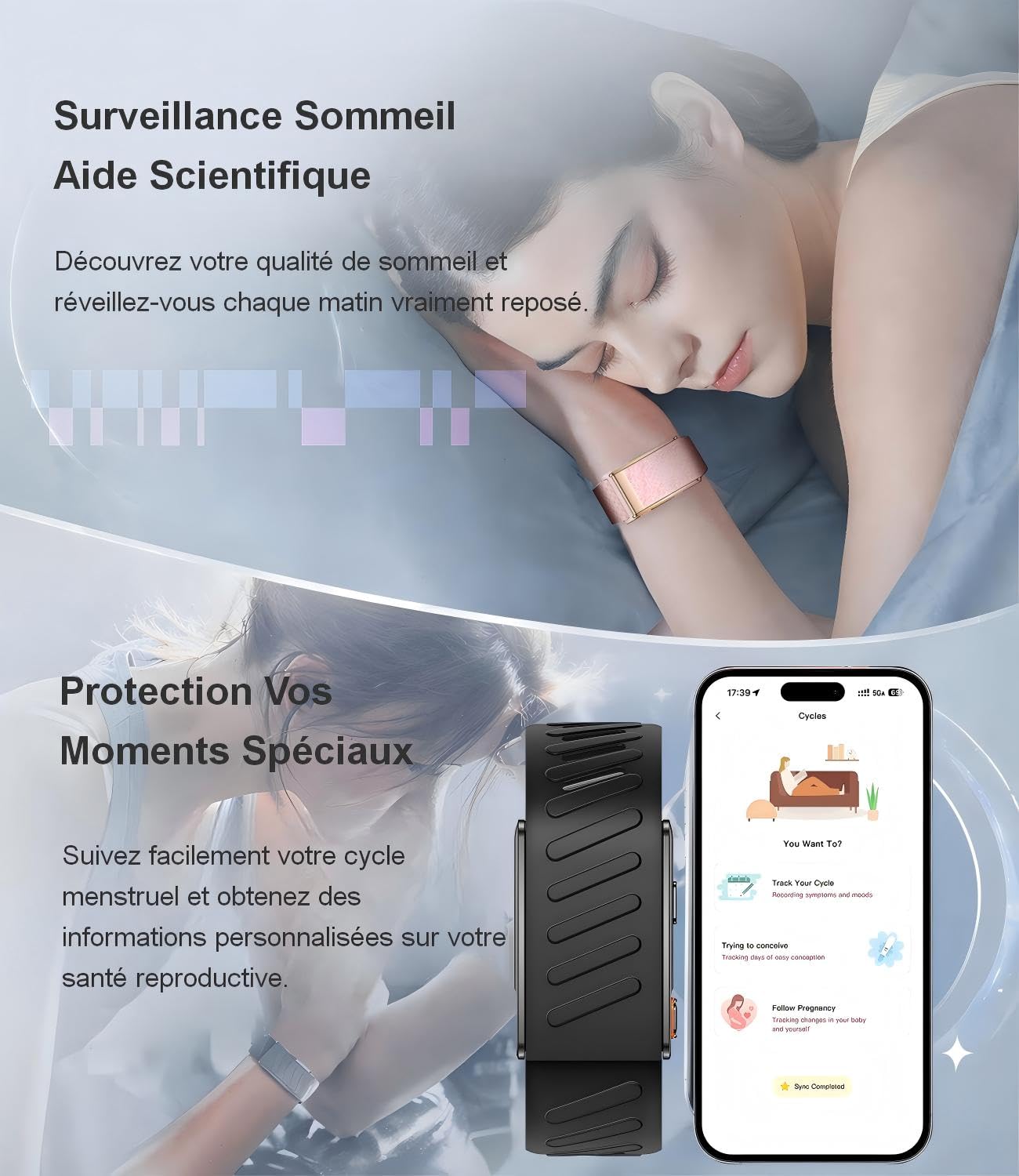 Bracelet Connecté, Smartband avec ECG, VFC, Sommeil, Pulsomètre, SpO2