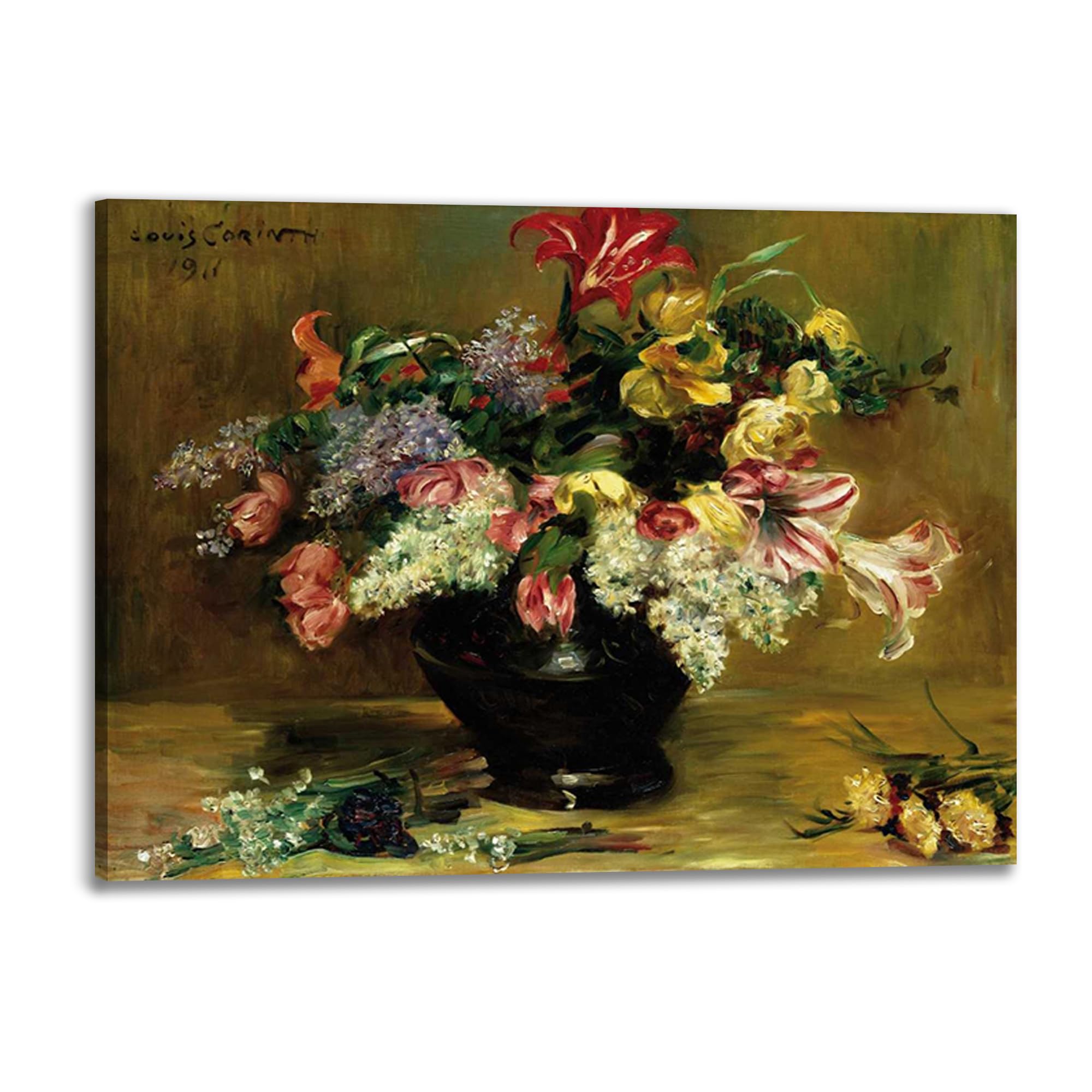 Tableau Amaryllis, Lilac and Tulips Louis F. Berneker avec cadre bois 80x60 cm d'exception