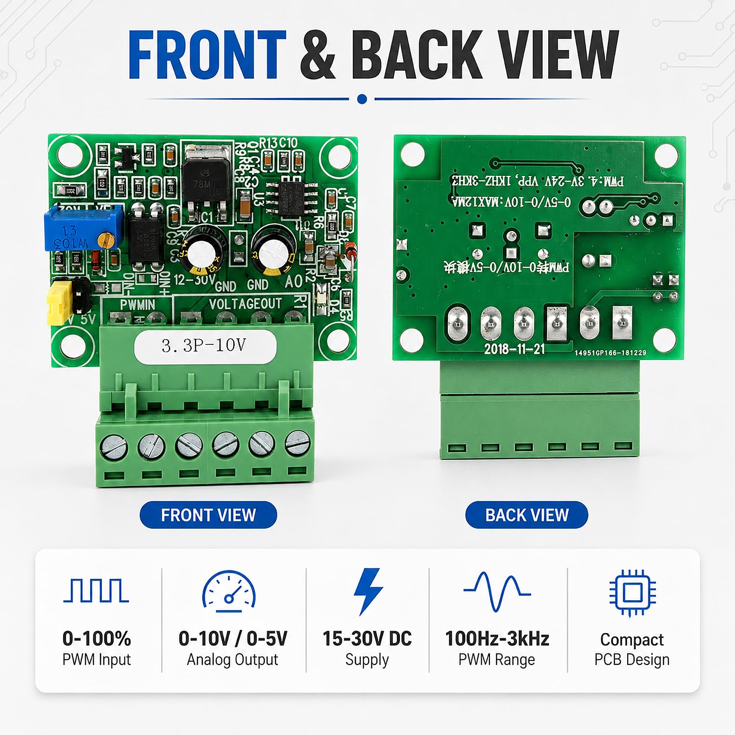 Convertitore da Segnale Pwm A Tensione, Tensione di Uscita Analogica 0-10V 0-100% 1-3Khz Ingresso Segnale Pwm, Modulo PLC Digitale-Analogico D/A, per Il Controllo Della Velocità Del Motore