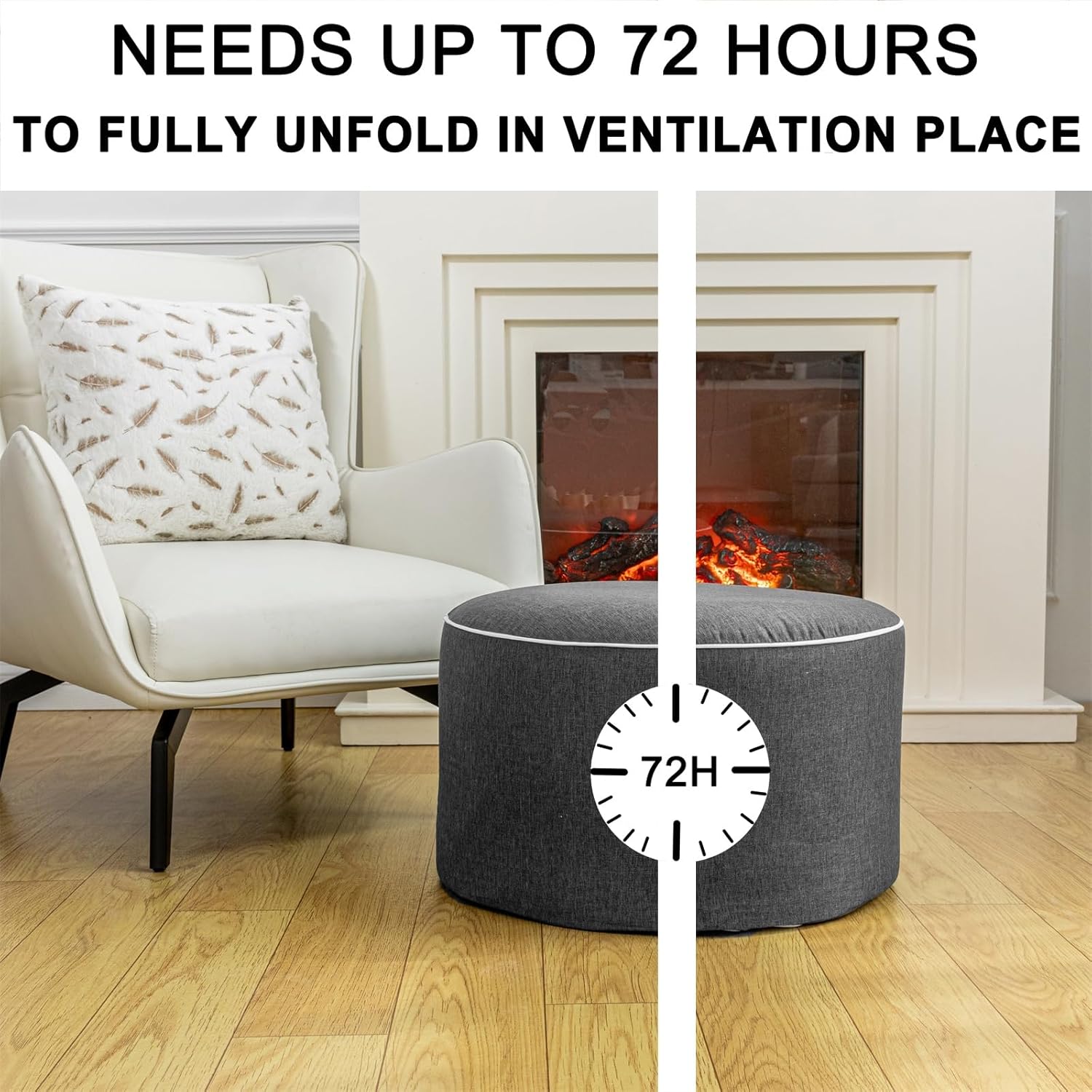 Outdoor Ottomans for Patio 20x12 Inches Modern Lightweight Foam Stuffed Pouf Outdoor Footstool Footrest Foot Stool Waterproof (Dark Gray)
