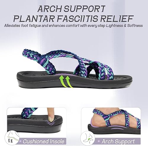 Miniatura 3 de MEGNYA Sandalias para mujer, cómodas, planas, con soporte de arco, impermeables, para caminar, senderismo, viajes, bodas, playas y lugares con agua