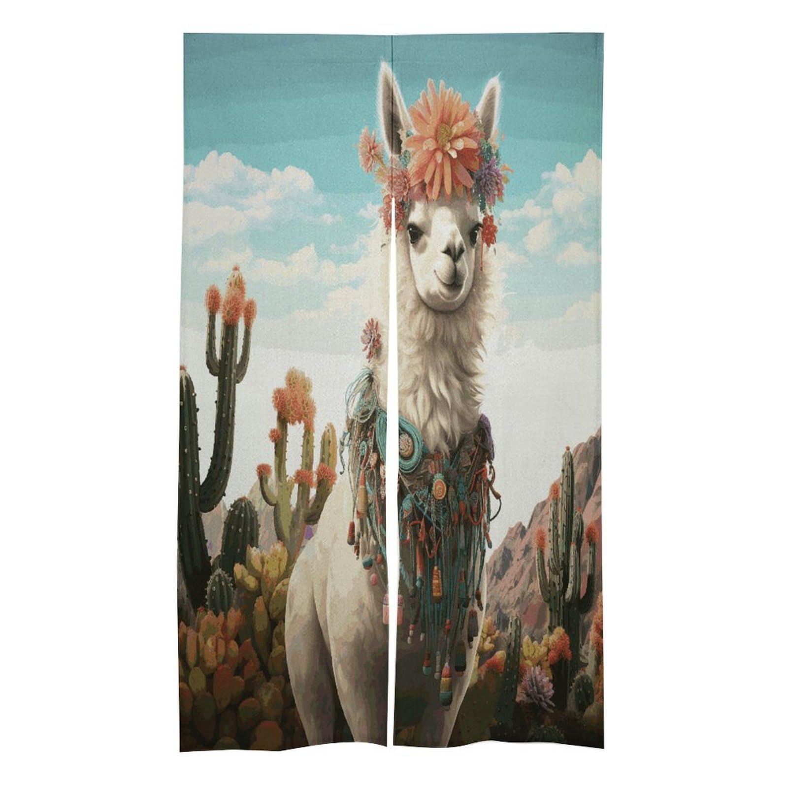 VstaDank Mexican Llama Cactus Noren Doorway Curtain Printed Window Treatment Door Tapestry Chinese Traditional Doorway Curtain Long Type Door Tapestry for Home Decoration