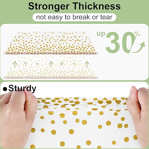 Miniatura 2 de misaya Paquete de 4 manteles desechables de lunares, mantel de plástico impermeable de 54 x 108 pulgadas, lunares dorados rectangulares en blanco