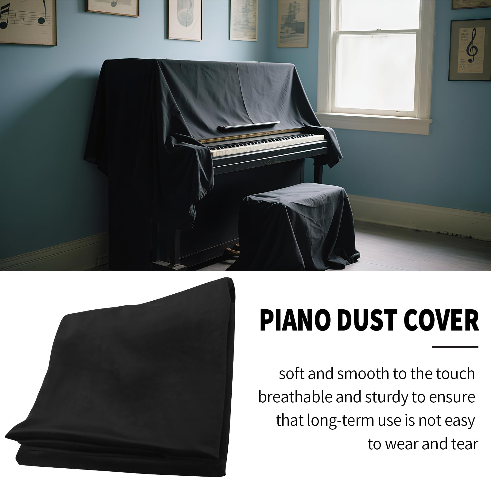Copertura antipolvere per pianoforte verticale, 135 cm x 200 cm, con ricamo nero, copertura protettiva di ricambio per Yamaha Kawai-US