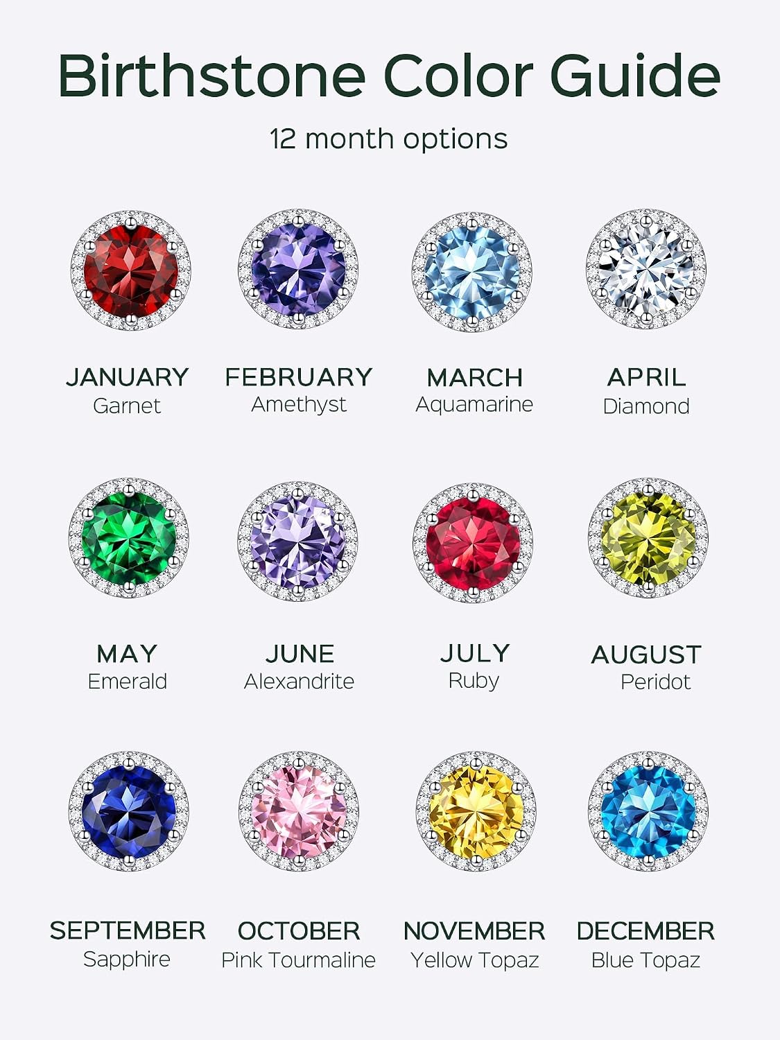 ChicSilver 925 Sterling Silver Birthstone Earrings for Women, 8MM/2 Carat Heart, Round & Princess Cut Cubic Zirconia Stud Earrings, Hypoallergenic Jewelry, Ideal Birthday or Christmas Gifts