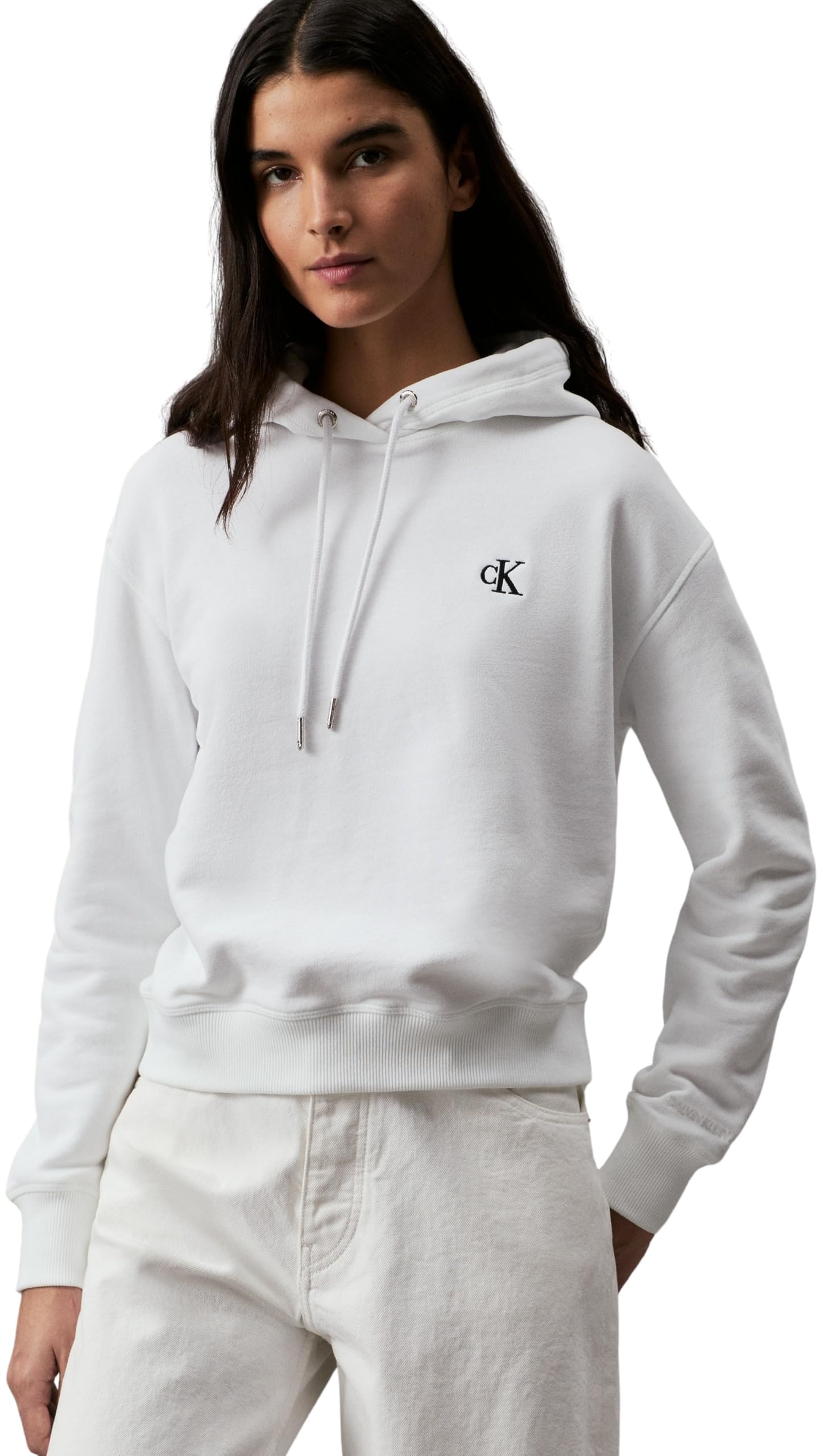 Calvin Klein Jeans Women Sweatshirt Ck Embroidery no Hood, White (Bright White), 3XL