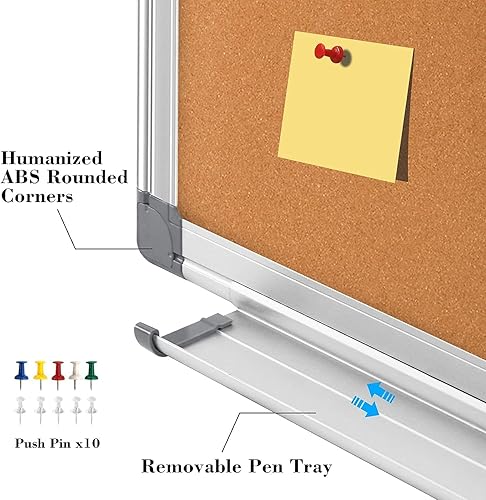 Vista 31 de WALGLASS Combinación de pizarra blanca magnética y tablero de corcho, 36 x 24 pulgadas, combo para escuela, oficina y hogar, pizarra de borrado