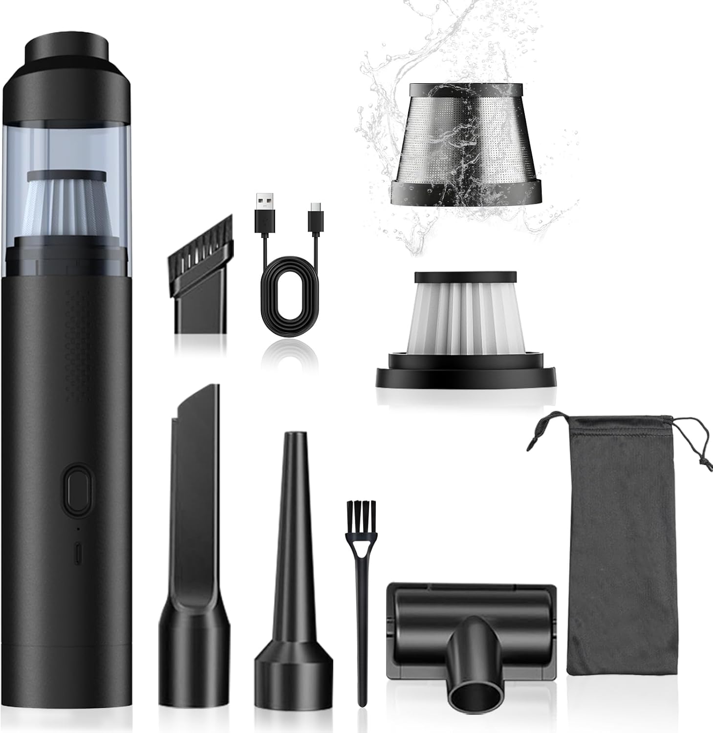 Aspiradora inalámbrica para automóvil, mini aspiradora portátil 4 en 1, con 2 modos de succión y 16 kpa de potencia de succión que sopla e infla, 2