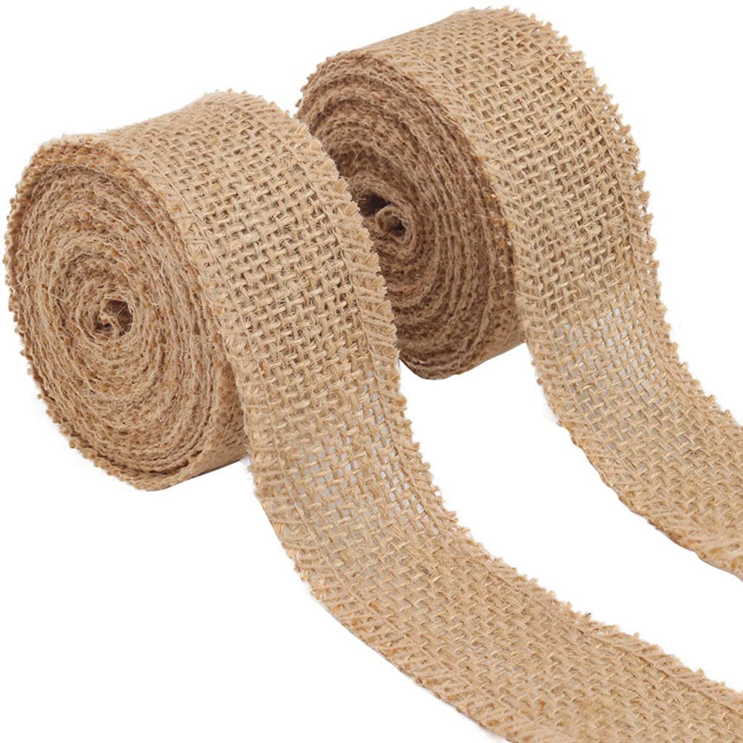 ELECDON 2 Rolls Burlap Ribbon Jute Hessian Ribbon Wired Ribbon Christmas Wrapping Ribbon for Christmas Crafts Decoration, Floral Bows Craft (4CM*5M/Roll)