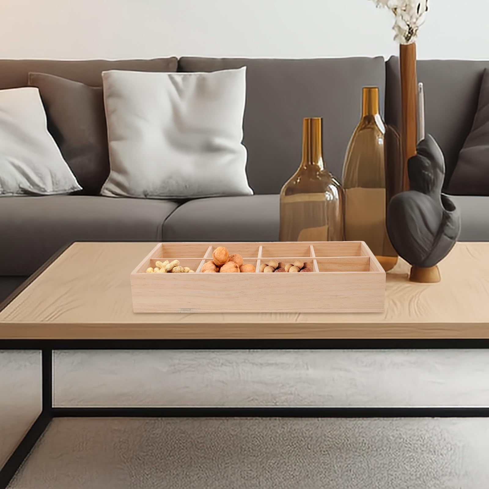 Abaodam Scatola di Immagazzinaggio in Legno Design a Scomparti Multifunzionale per Snack e Bustine Tè, Contenitore Beige per Casa e Tavolo da Camera