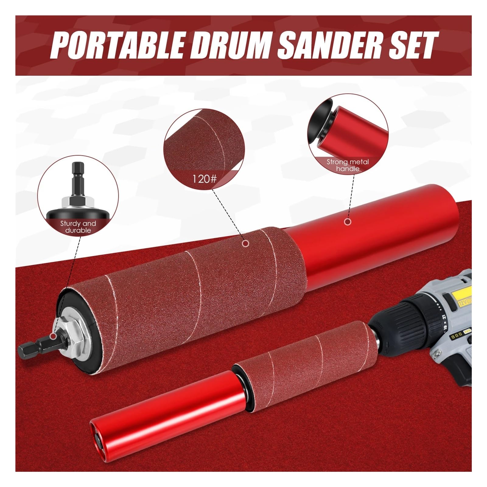 Schleifbänder 14-teiliges Trommelschleifer-Set mit Spindelschleifer, Schleifband, Gummispindeln und 120er Körnung for Holzbearbeitungsbohrmaschinen Rotationswerkzeuge