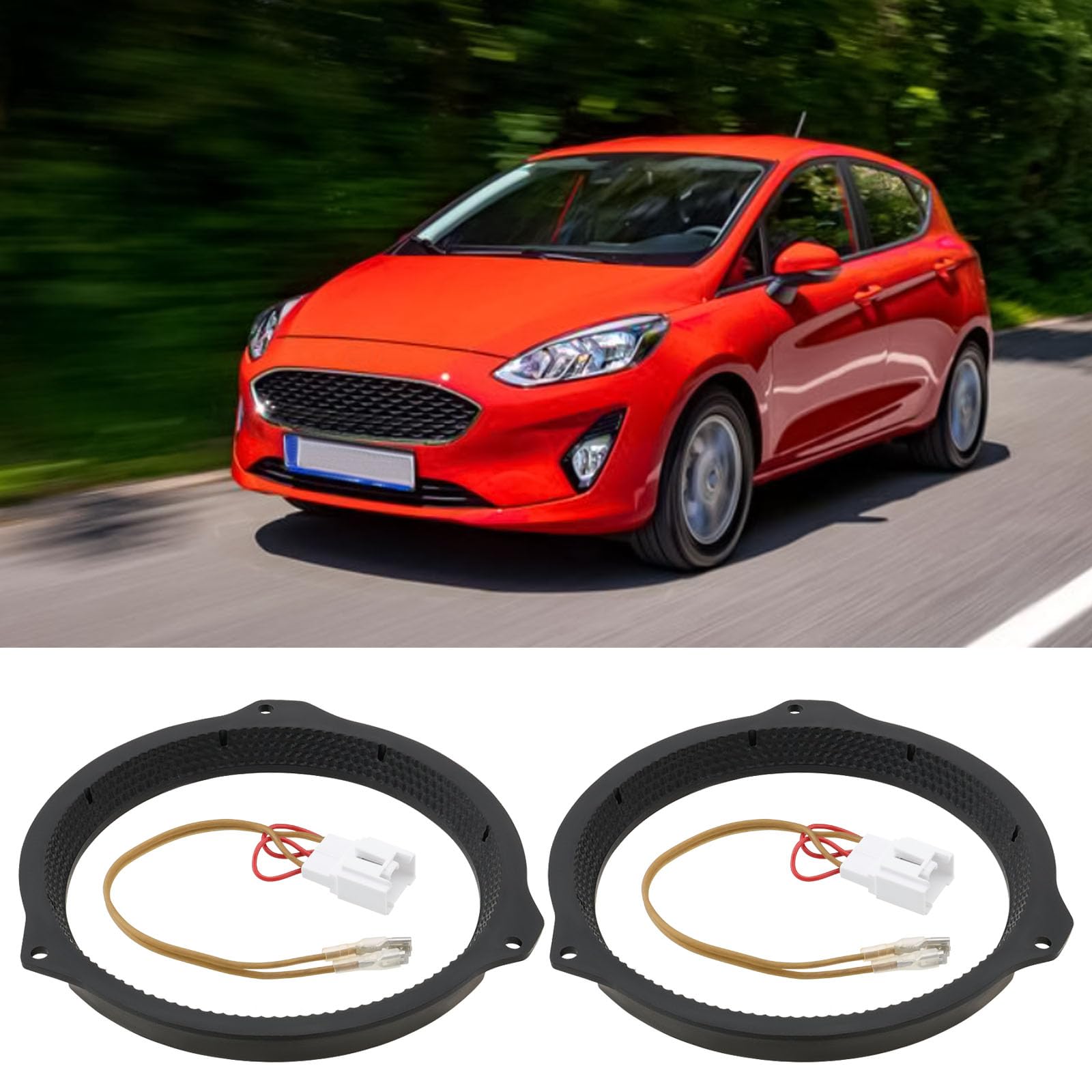 Supporti adattatori per altoparlanti da 165 mm e 6,5 pollici, compatibili con Ford Fiesta dal 2008 in poi, per porta anteriore e posteriore, in plastica, con 2 adattatori per cavi