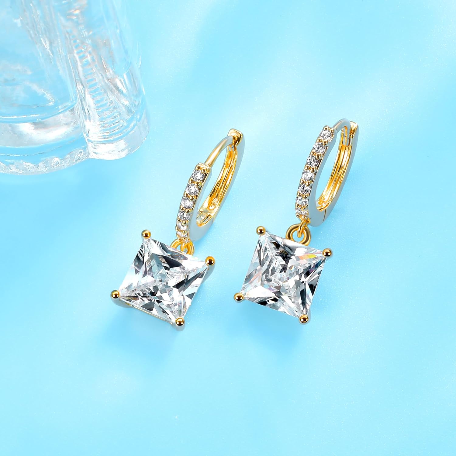 MDFUN 18K Gold Plated Dangle Hoop Earrings Set for Women Hypoallergenic Huggie Earring Sets Cubic Zirconia Drop Jewelry Gifts for Her - Image 7