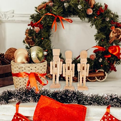 Miniatura 7 de BESPORTBLE 3 piezas de cascanueces de madera para pintar, cascanueces de Navidad sin terminar, soldado, mini figuras de madera, manualidades para