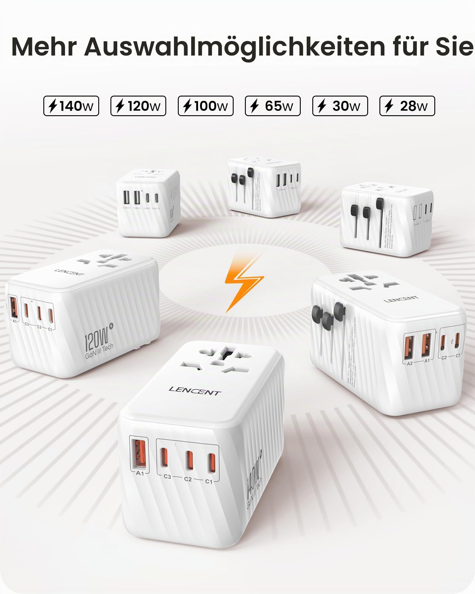 LENCENT 100W Reiseadapter Weltweit - Worldwide USB C Steckdosenadapter | Typ A/G/C/I Universal Adapter mit 2xUSB C & 2xUSB A, Schnellladung für USA UK Japan Thailand Australien
