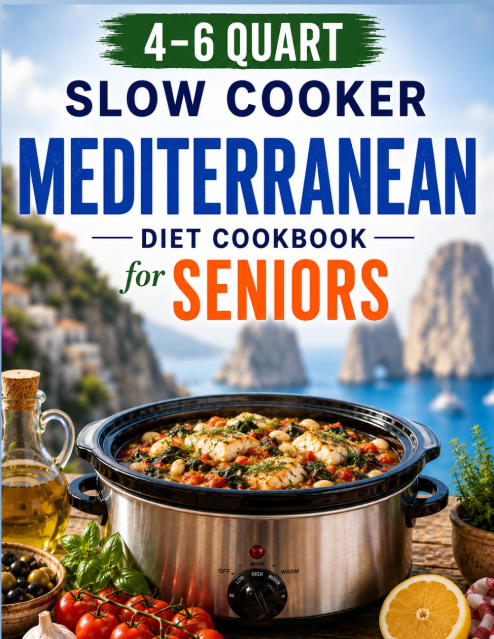 The 4–6 Quart Slow Cooker Mediterranean Diet Cookbook for Seniors: 70+ Easy, Tasty Large-Print Recipes for Couples, Caregivers & Small Families with Low-Sodium Options and Freezer-Friendly Leftovers