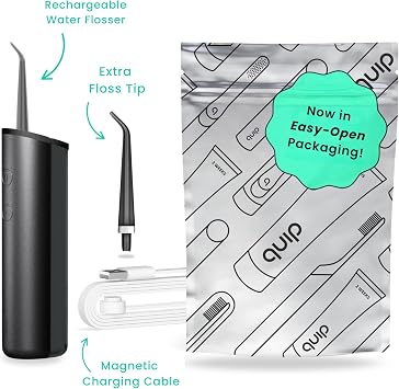 quip Water Flosser with Replacement Tip - Cordless Water Flosser with Adjustable Pressure - Teeth Cleaner Pick with 360 Degree Rotating Replaceable Tip, Rechargeable Water Dental Pick - All-Black