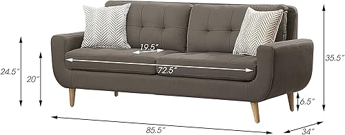 Miniatura 4 de Lexicon Mckinley - Sofá de tela copetudo con 2 almohadas, 85.5 pulgadas de ancho, gris